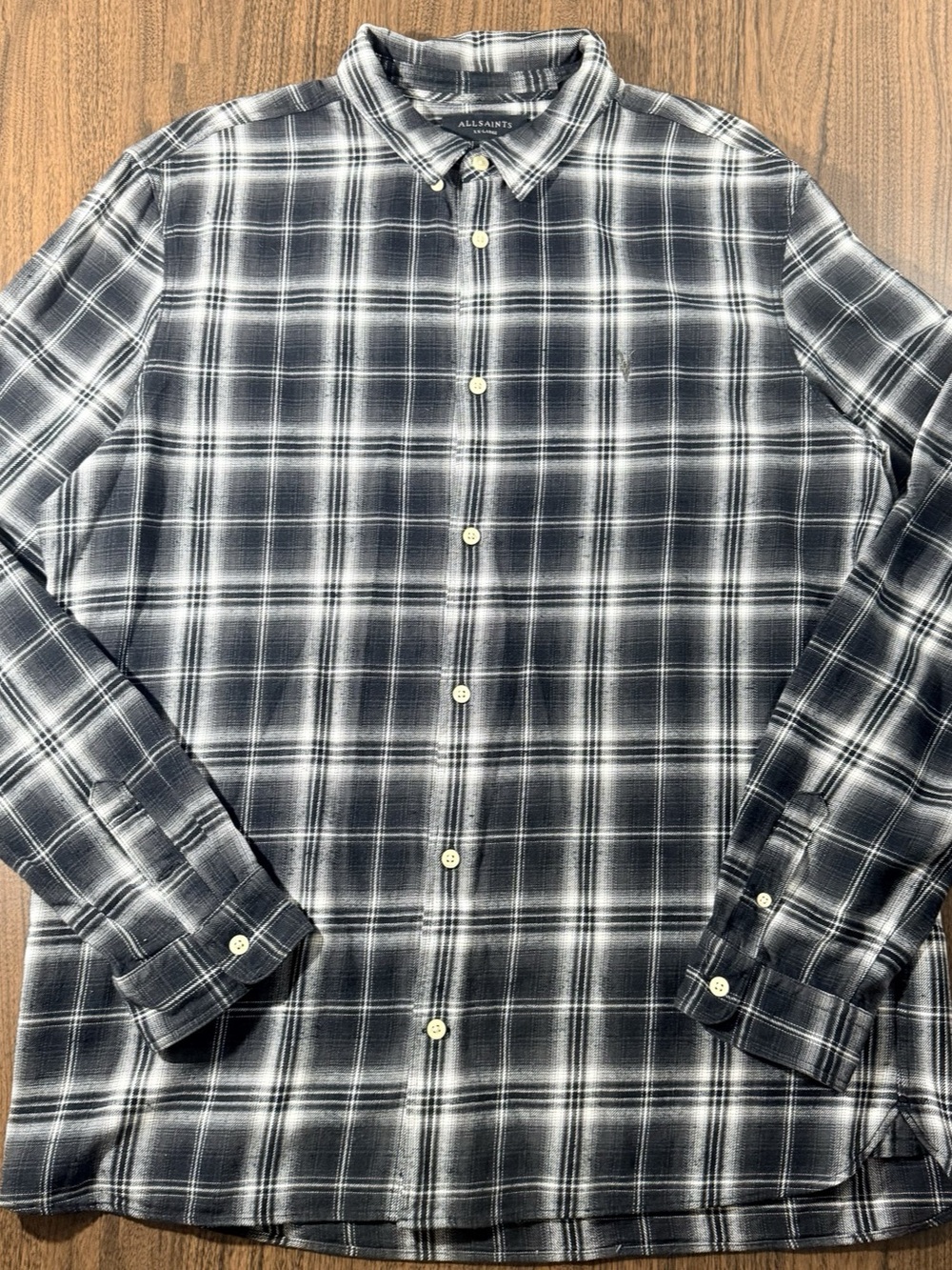 AllSaints Vilotta LS Men’s Black White Button up Plaid Shirt XXL